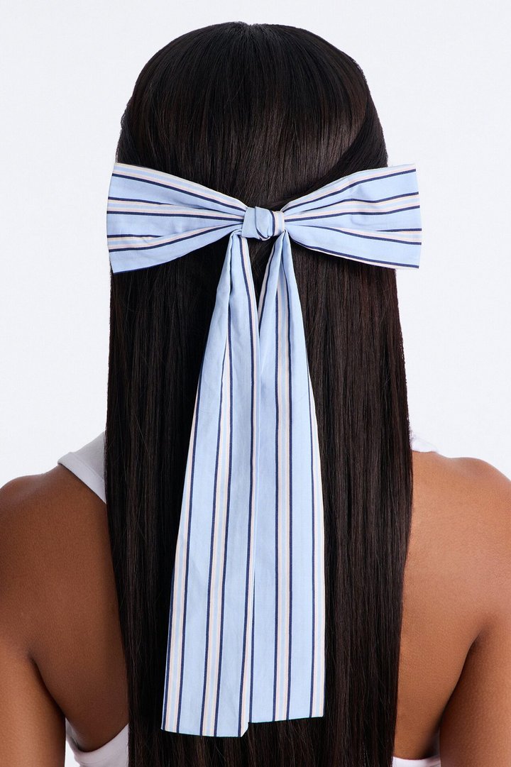 Line Up Bow Hair Clip - Blue/combo