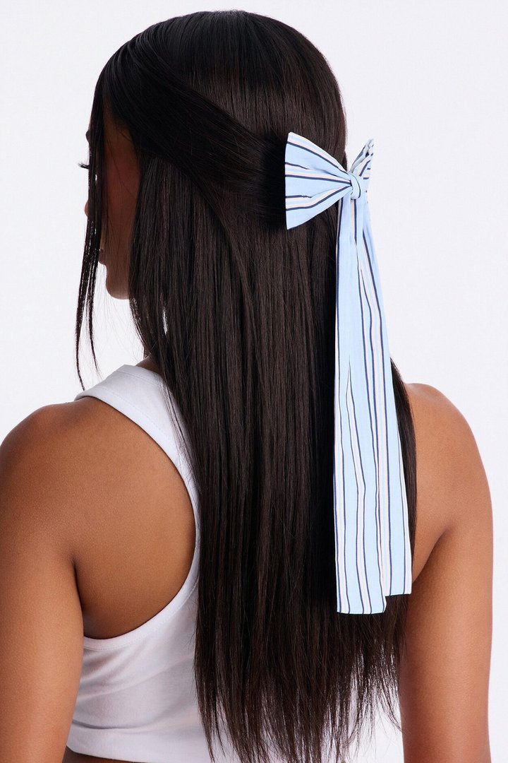 Line Up Bow Hair Clip - Blue/combo