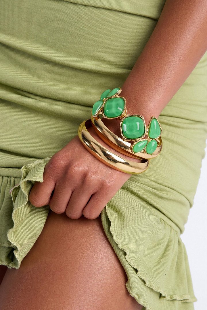 Energy Unmatched 3 Piece Bracelet Set - Gold/Green