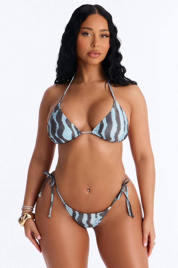 Tied Up Animal Tie Dye 3 Piece Bikini & Cover Up Sarong Sunsuit - Blue