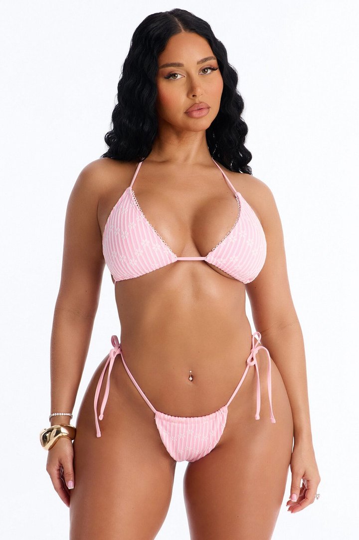 Always With Me Embroidery Floral Lace 3 Piece Bikini Skirt Set - Pink