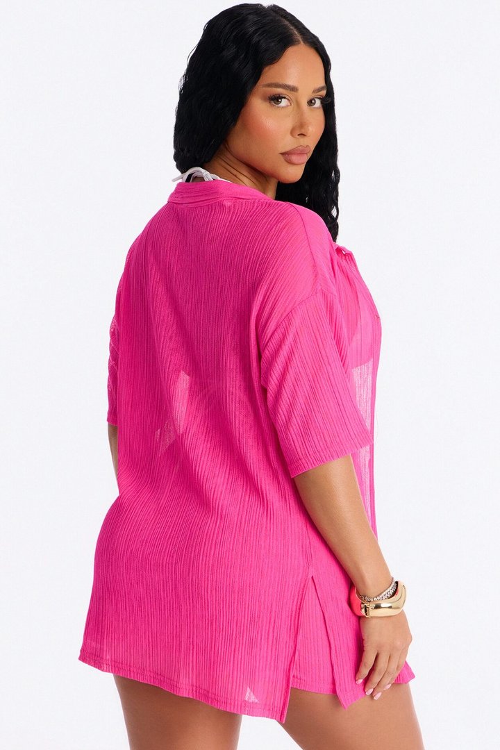 Summer Breeze Button Up Cover Up Shorts Set - Pink