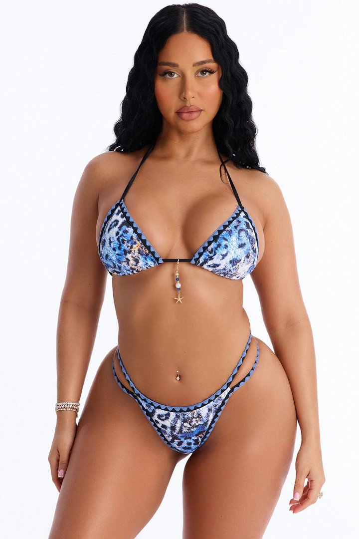 Untame Me Leopard 2 Piece Triangle Bikini Set - Blue/combo
