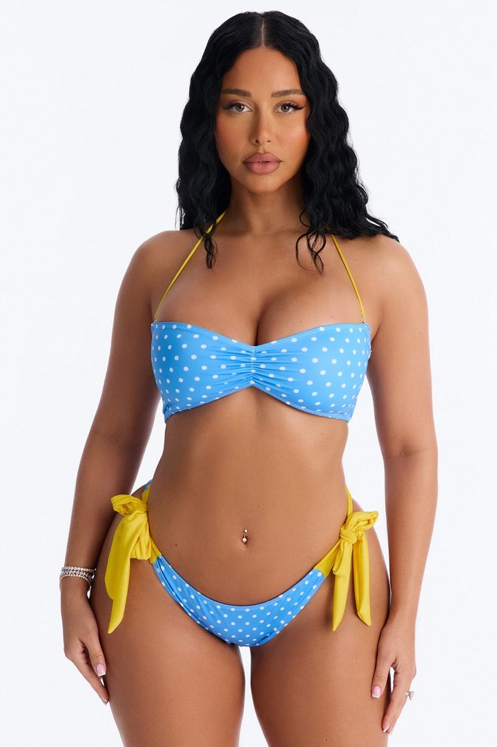 Beach Bar Polka Dot Contrast Bandeau 2 Piece Bikini - Blue/combo