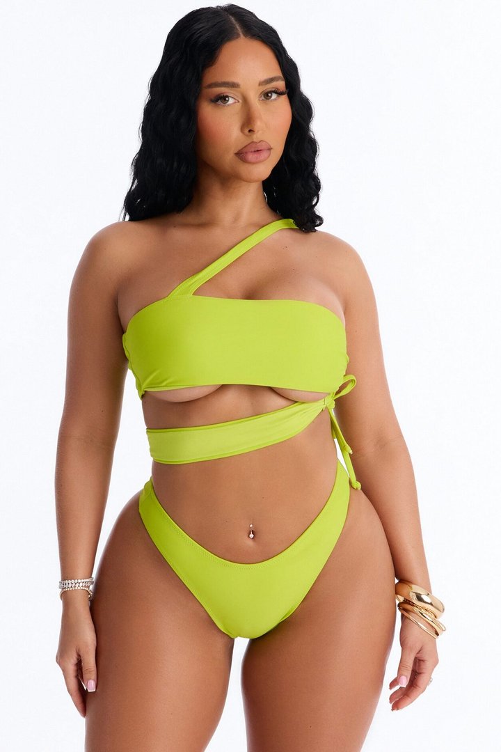 Selfies And Suntans Cutout 2 Piece Bikini - Lime
