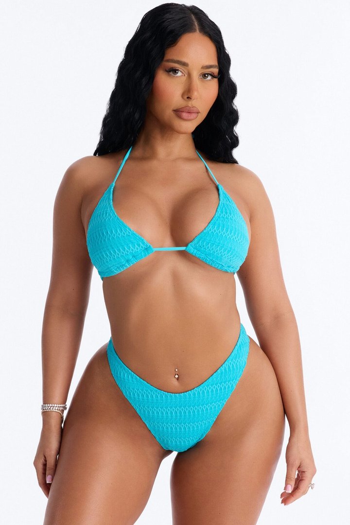 Annalise 2 Piece Textured Triangle Bikini Set - Turquoise