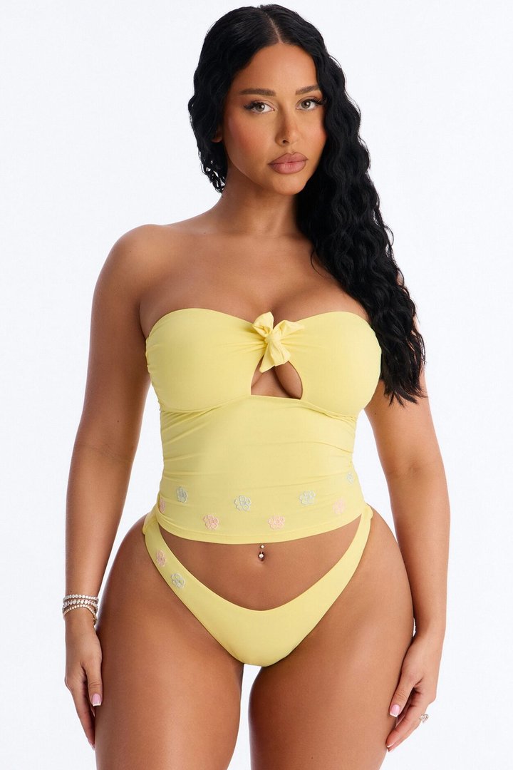 Sunshine State 2 Piece Strapless Bikini & Ruffle Mini Skirt Sunsuit - Yellow