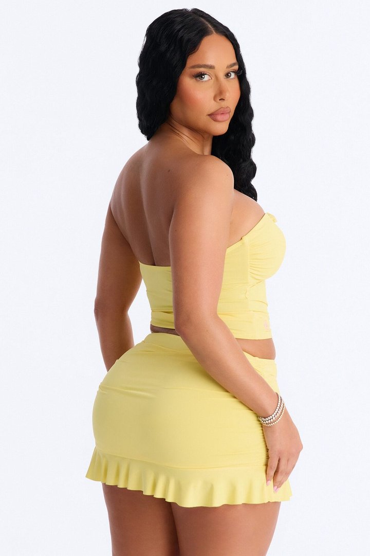 Sunshine State 2 Piece Strapless Bikini & Ruffle Mini Skirt Sunsuit - Yellow