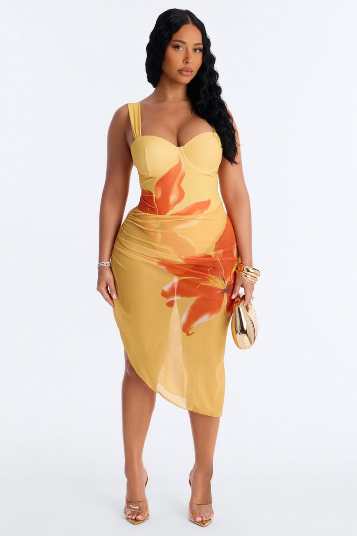 On Island Time Floral Underwire Maxi 2 Piece Bikini Skirt Set - Yellow/combo