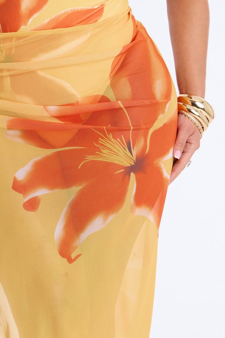 On Island Time Floral Underwire Maxi 2 Piece Bikini Skirt Set - Yellow/combo