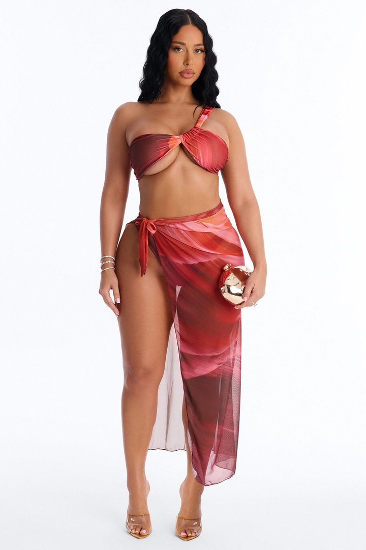 Days In Paradise Floral 3 Piece Bikini & Sarong Sunsuit - Brown Combo