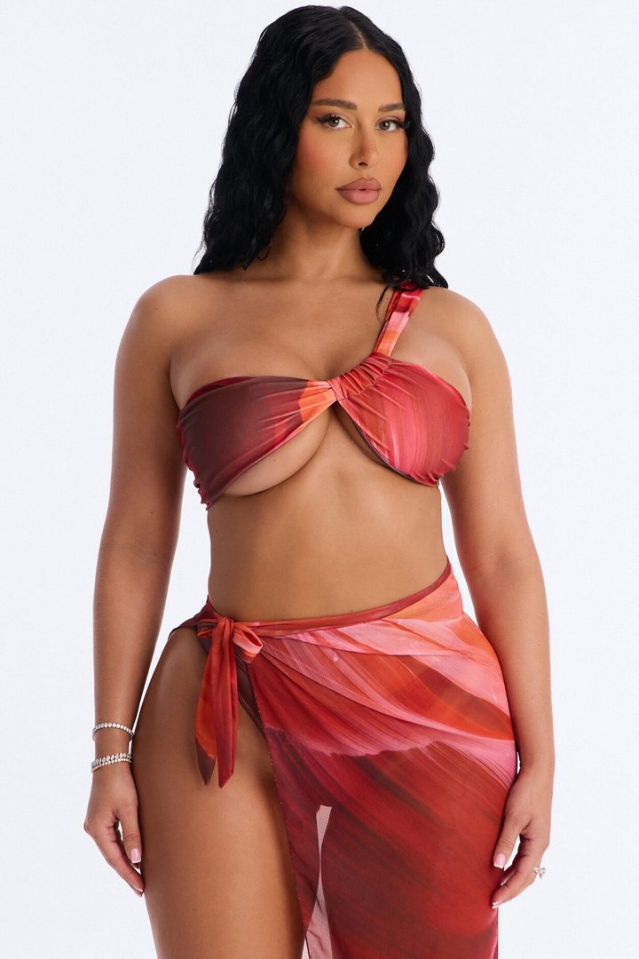 Days In Paradise Floral 3 Piece Bikini & Sarong Sunsuit - Brown Combo