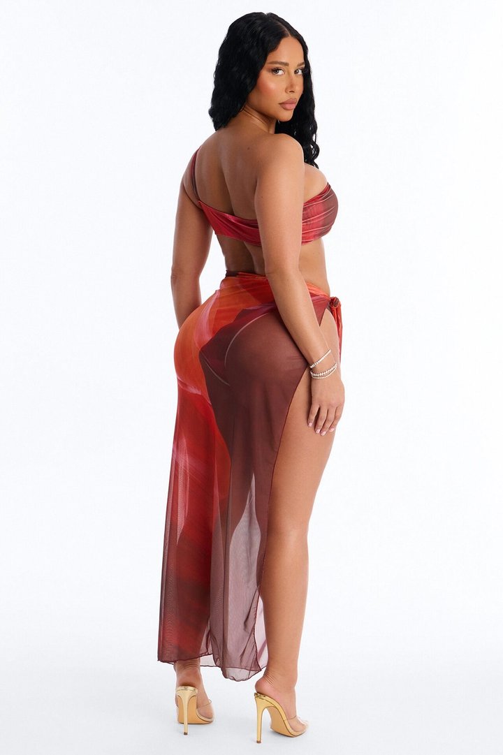 Days In Paradise Floral 3 Piece Bikini & Sarong Sunsuit - Brown Combo