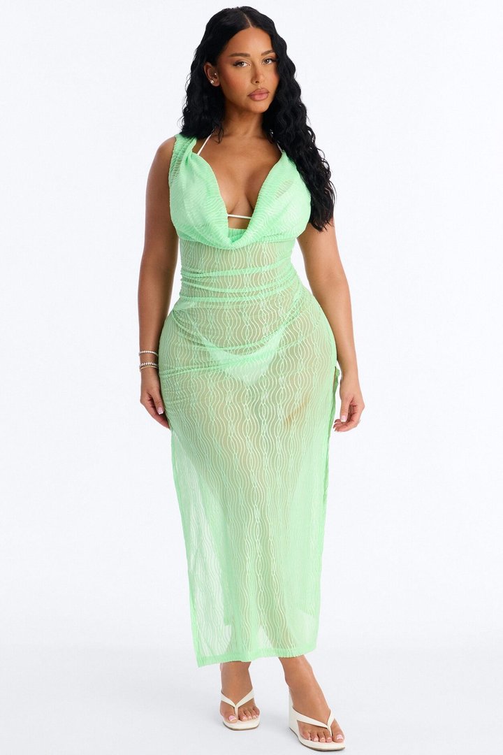 Sunshine Living Mesh Cover Up Cowl Midi Dress - Green