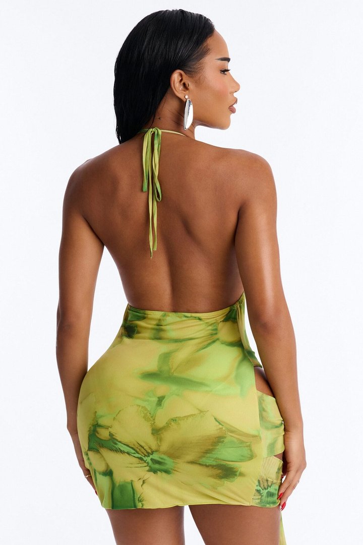 Hot Tropic Cut Out Mesh Mini Dress - Yellow/combo