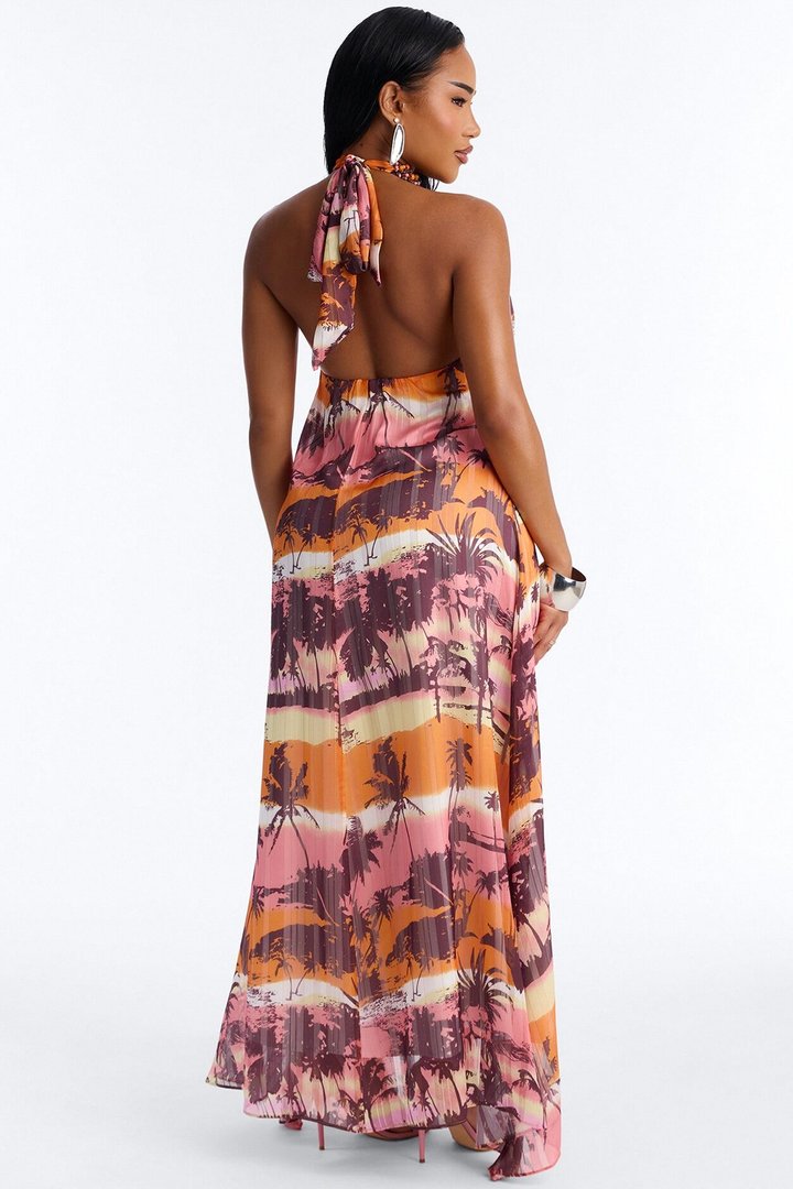 Marigold Sleeveless Chiffon Maxi Dress - Orange/combo