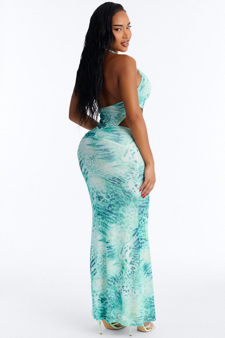 Jaded Cut Out Mesh Maxi Dress - Blue/combo