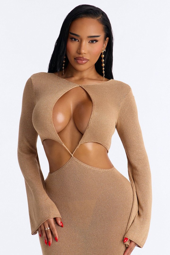 Can't Help It Metallic Knit Maxi Dress - Mocha