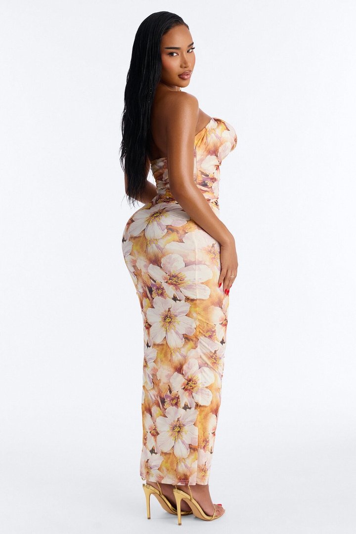 Shelby Floral Mesh Maxi Dress - Yellow