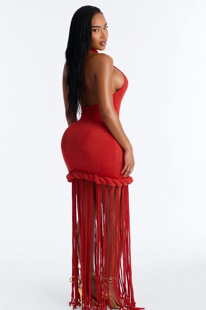 Summer Daze Fringe Slinky Maxi Dress - Rust