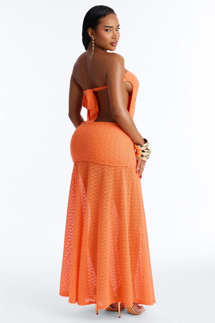 Sunset Dreaming Strapless Textured Maxi Dress - Neon Orange