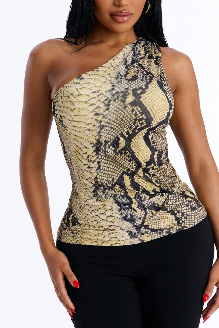 Sydney Snake One Shoulder Sleeveless Top - Yellow/combo