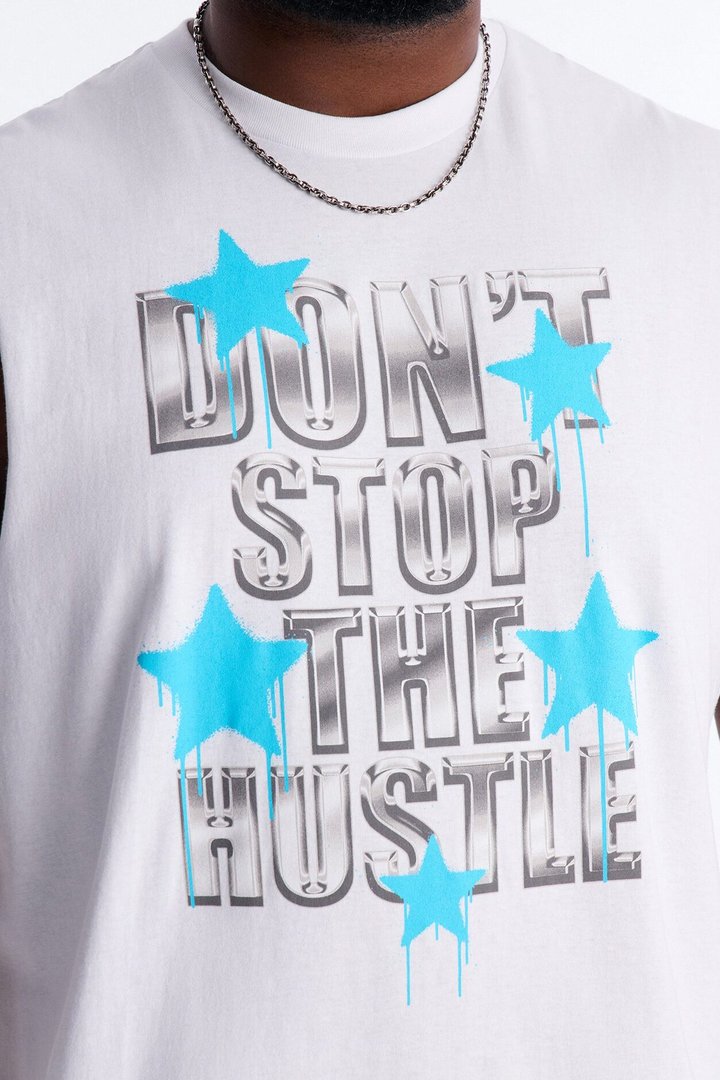 Don't Stop The Hustle Muscle Tee - White