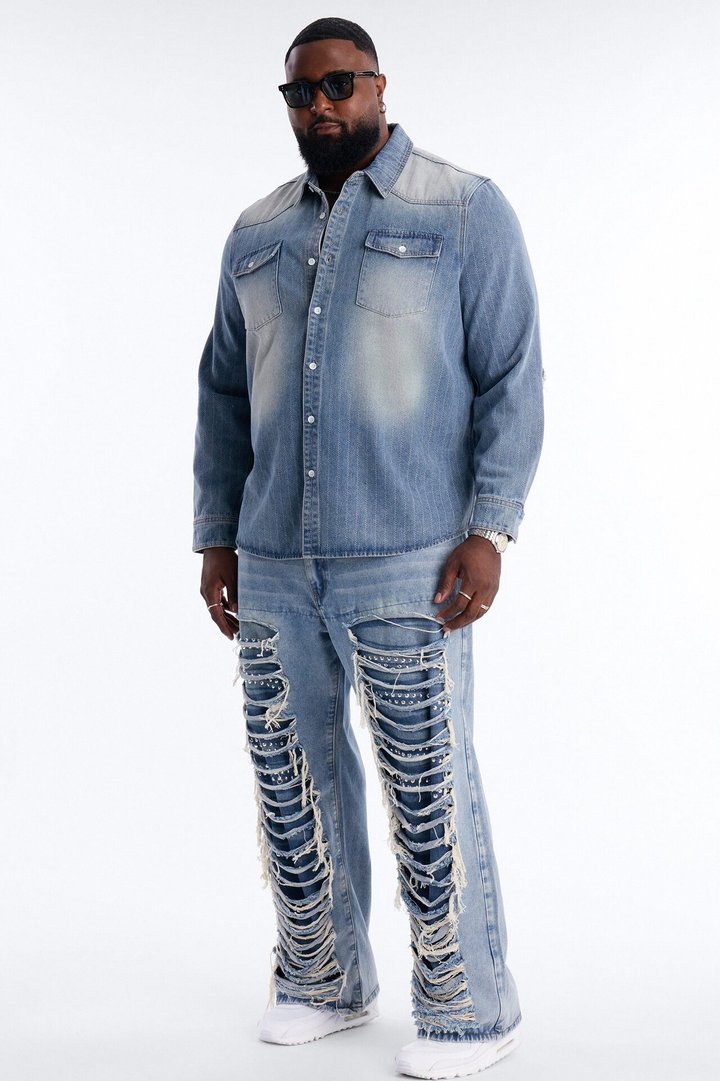 Baggy Studded Mayhem Jean - Light Wash
