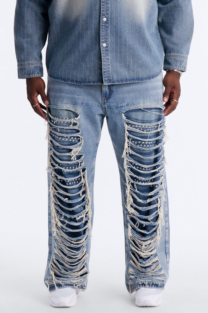 Baggy Studded Mayhem Jean - Light Wash