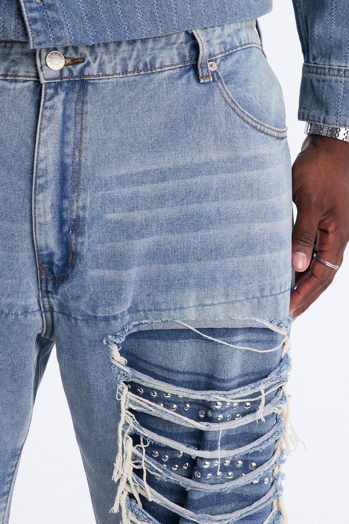 Baggy Studded Mayhem Jean - Light Wash