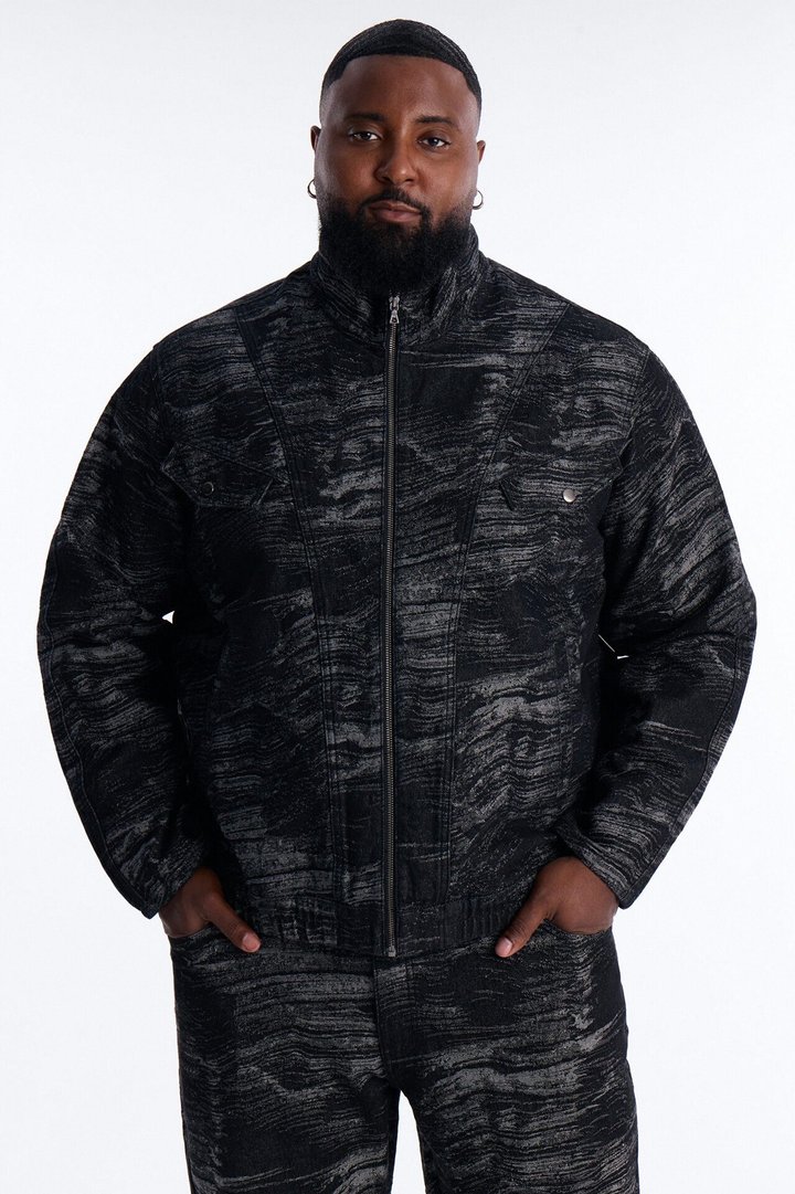Jacquard Waves Denim Jacket - Black Wash