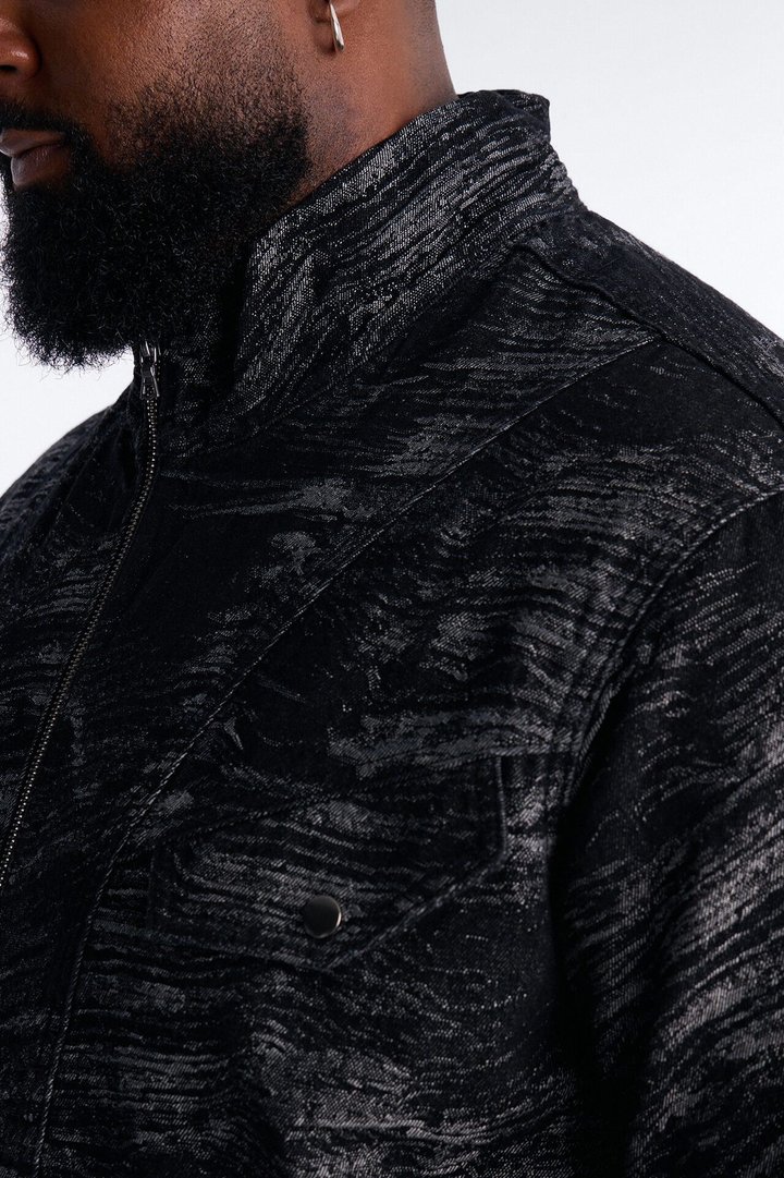 Jacquard Waves Denim Jacket - Black Wash