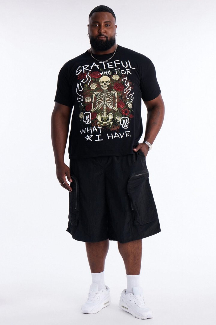 Grateful And Fearless Puff Print Short Sleeve Tee - Black