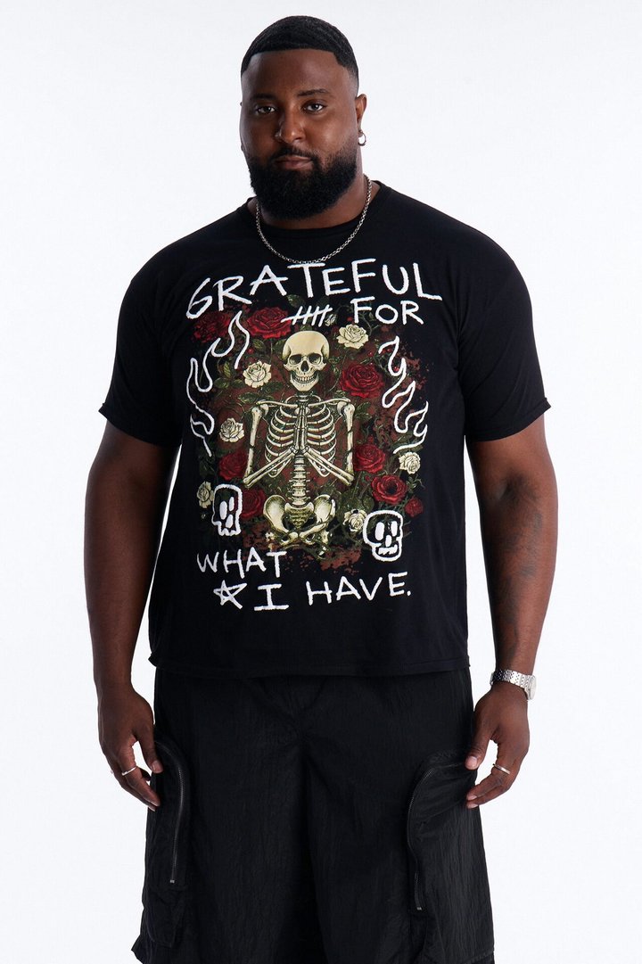Grateful And Fearless Puff Print Short Sleeve Tee - Black