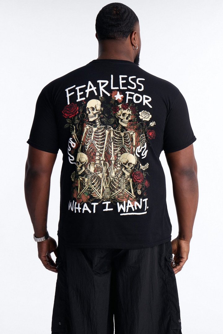 Grateful And Fearless Puff Print Short Sleeve Tee - Black
