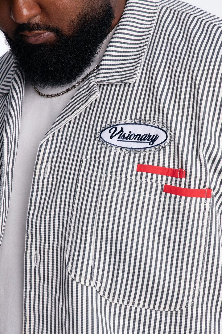 Cropped Pit Crew Mechanic Shirt - Black