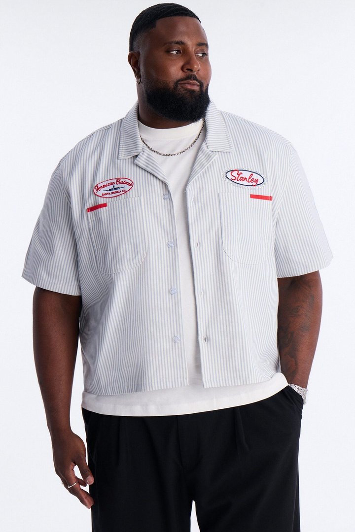 Cropped Tune Up Mechanic Shirt - Blue