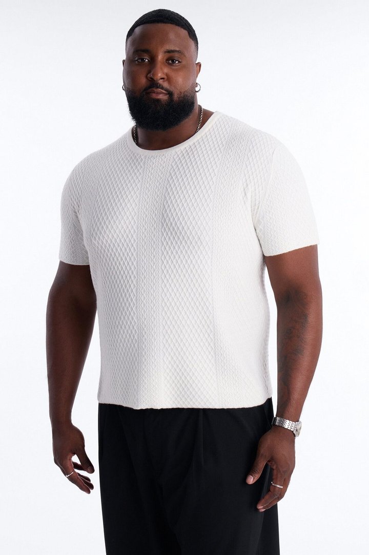 Relaxed Knitted Crewneck Tee - Cream