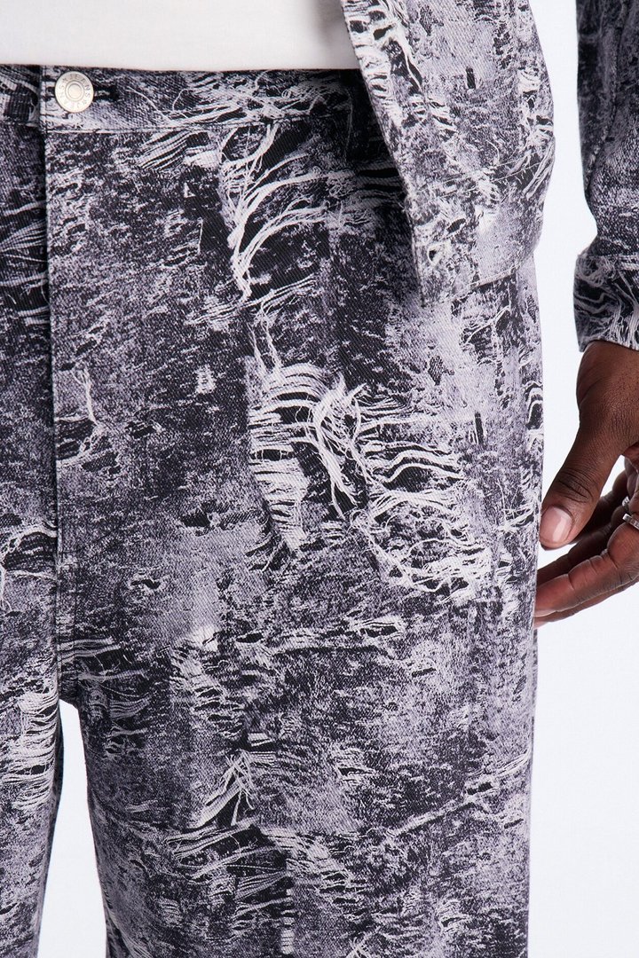 Baggy Ghost Distressed Printed Jean - Black