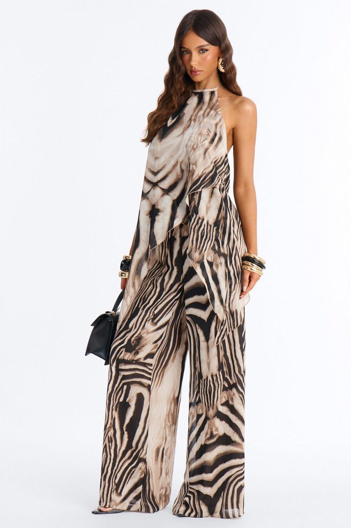 Savannah Sway Chiffon Pant Set - Brown/combo
