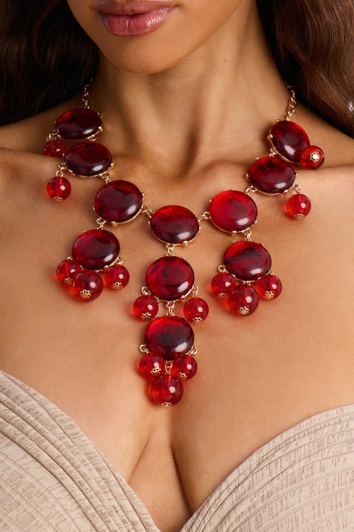 Zamaria Jeweled Layered Necklace - Gold/Red