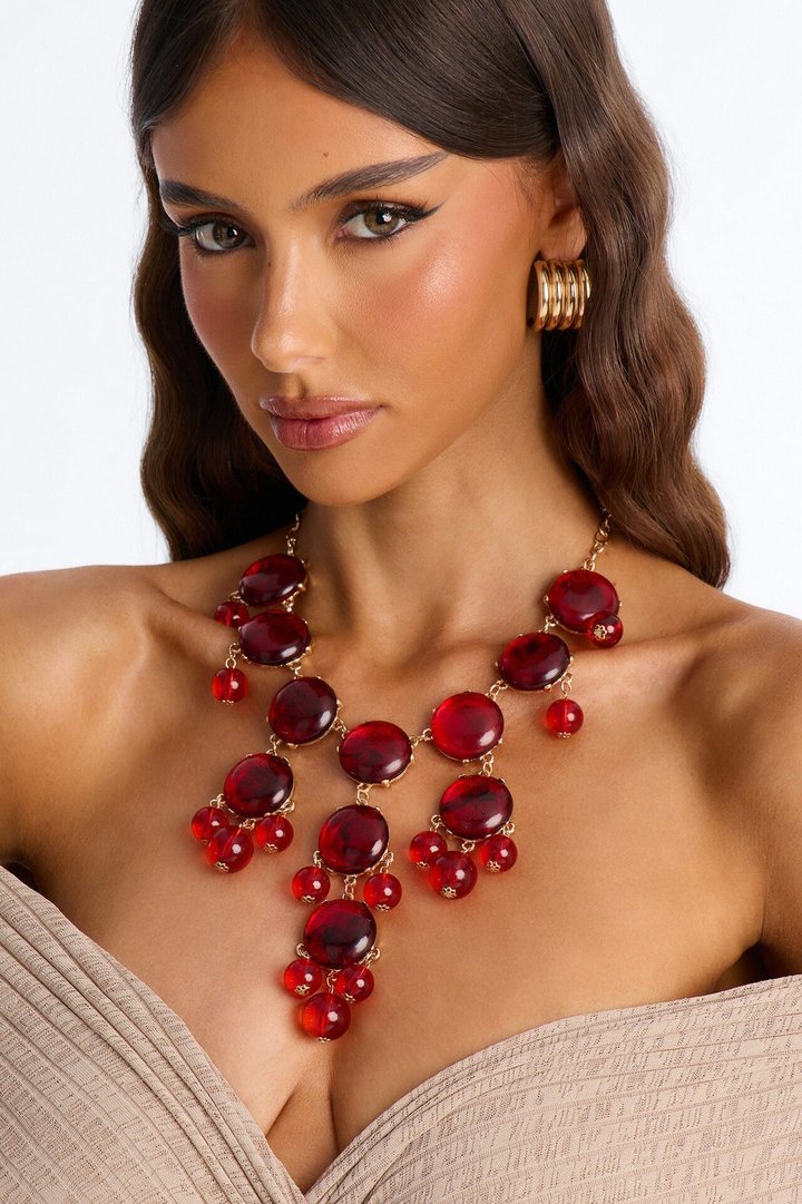 Zamaria Jeweled Layered Necklace - Gold/Red