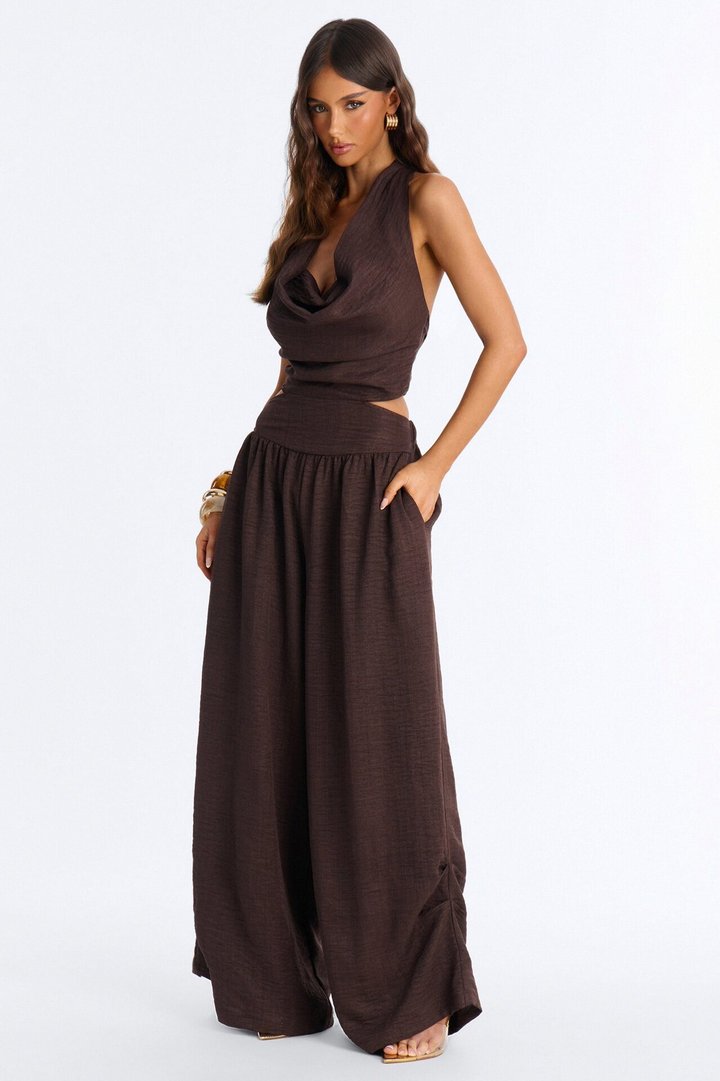 Sofie Cowl Wide Leg Jumpsuit - Chocolate