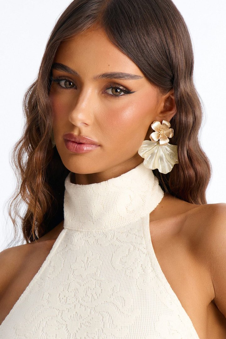 Just Waves And Floral Drop Earrings - Gold/combo