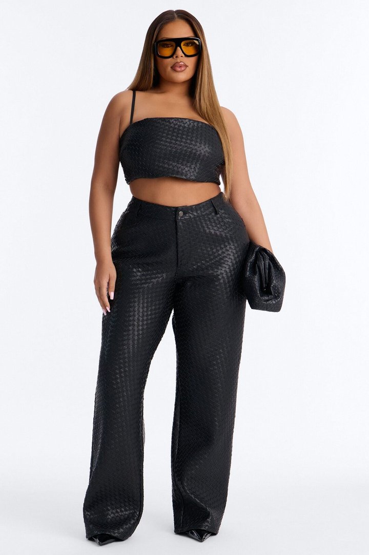 Vivian Woven Faux Leather Bralette Top - Black