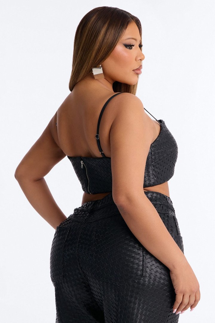Vivian Woven Faux Leather Bralette Top - Black