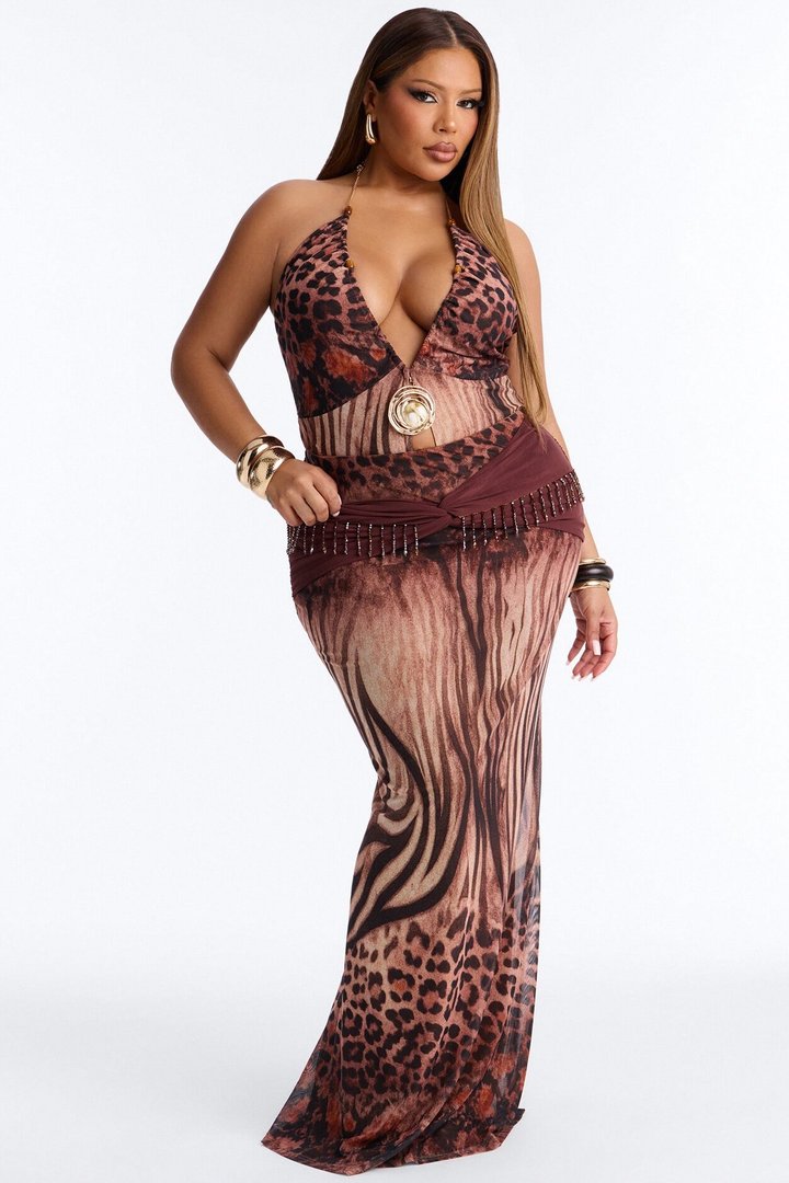 Marissa Hardware Maxi Skirt Set - Brown/combo