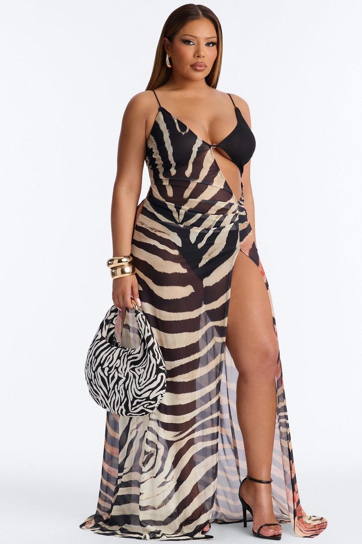 Can't Tame Her Mesh Maxi Dress - Brown/combo