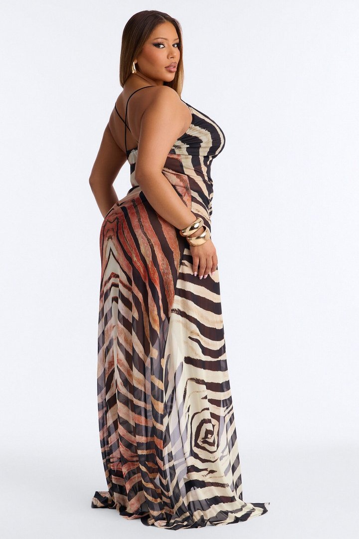 Can't Tame Her Mesh Maxi Dress - Brown/combo