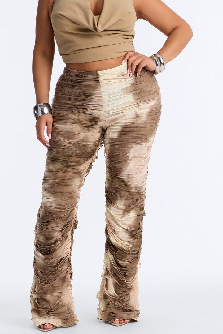 Kaia Distressed Low Rise Skinny Stacked Pant - Cream/combo